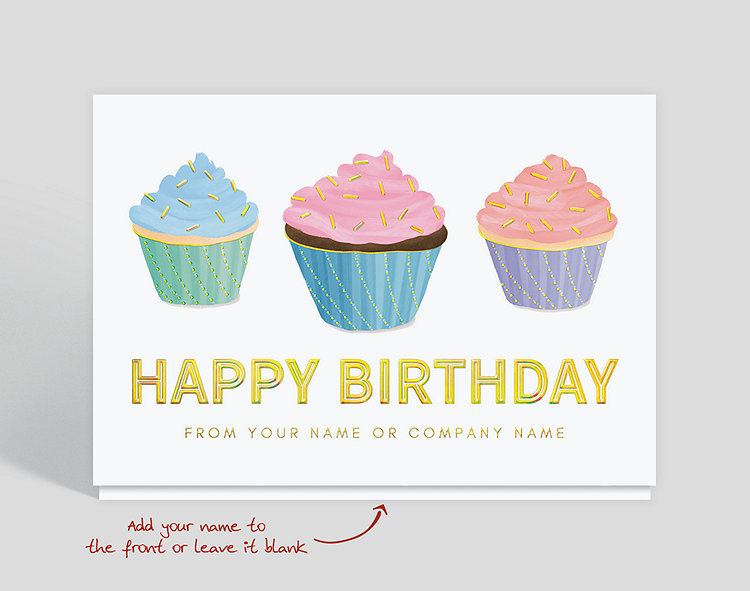Birthday Cupcake Trio Card - Greeting Cards