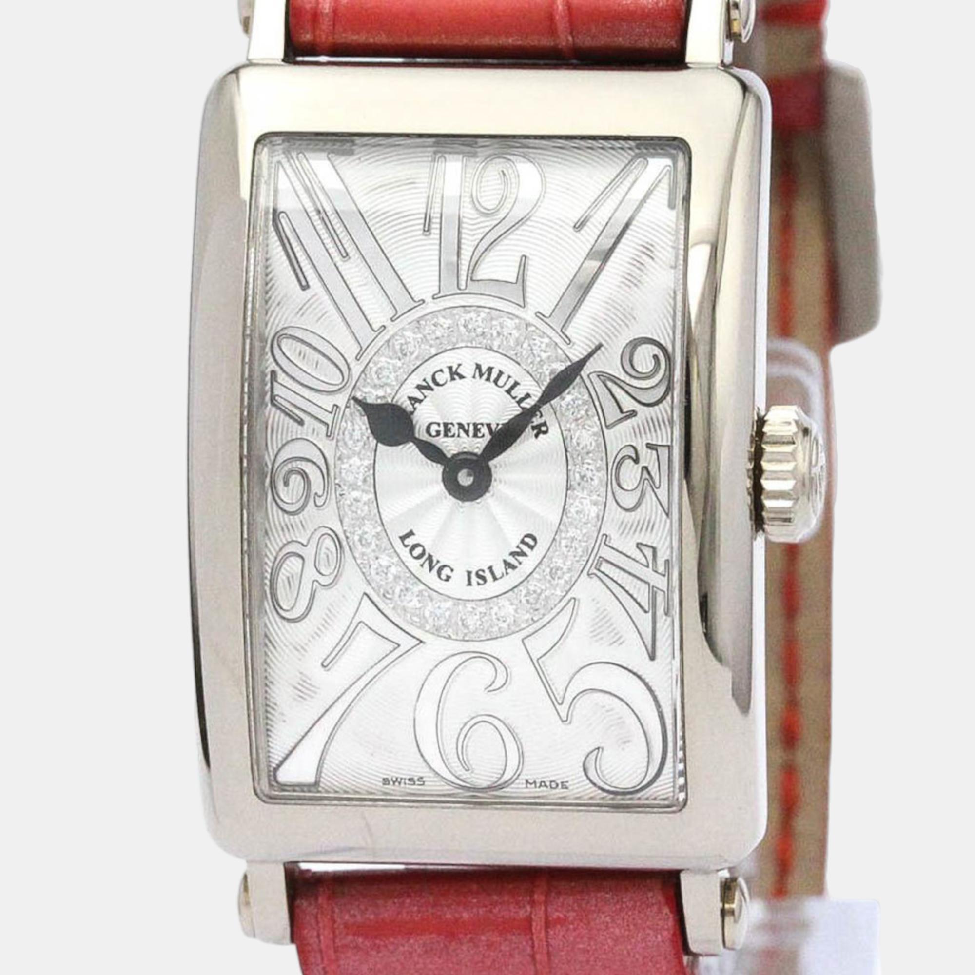 Franck Muller Silver 18k White Gold Long Island 952 QZ CD 1R Quartz Women's Wristwatch 23 mm