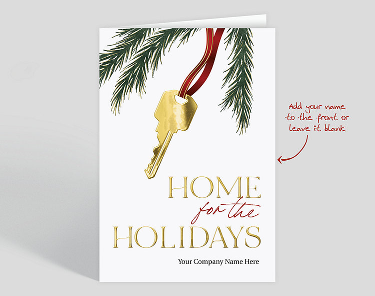 Golden Key and Conifer Holiday Card - Greeting Cards
