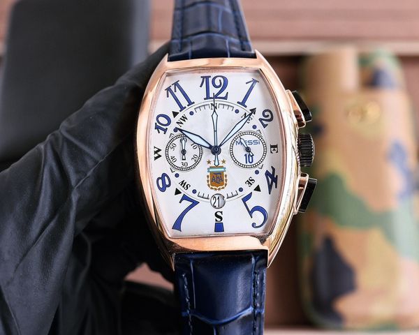 men's watch, barrel type shell, japanese multi-functional quartz movement, first layer calfskin strap original needle buckle, unique st