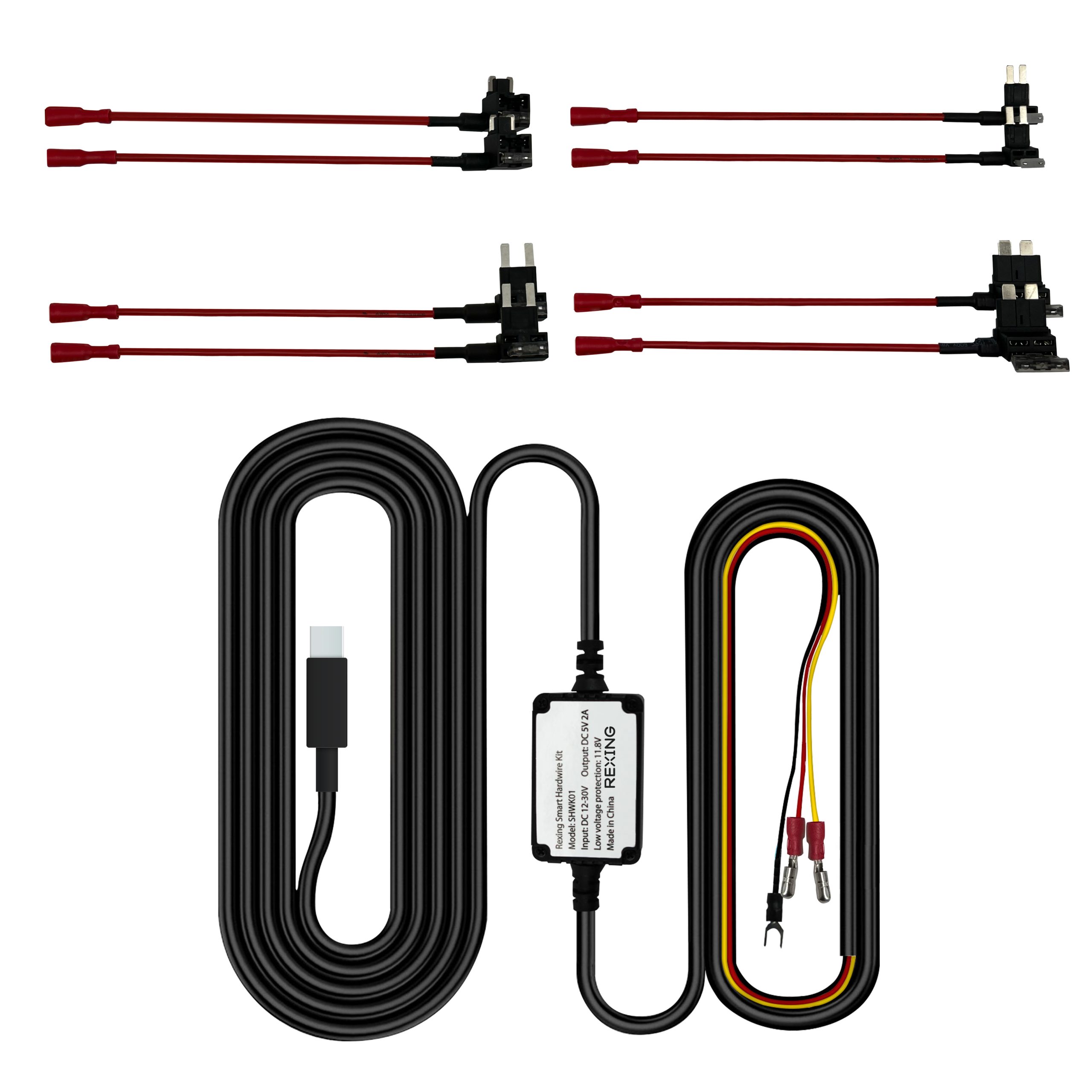 Rexing Dash Cam Hardwire Kit, Type-C Hard Wire Kit Fuse Only for R4 & M2 Max Dashcam, Rexing 12V-30V to 5V/2A Type-C Port Charger Power Cord, Gift 8