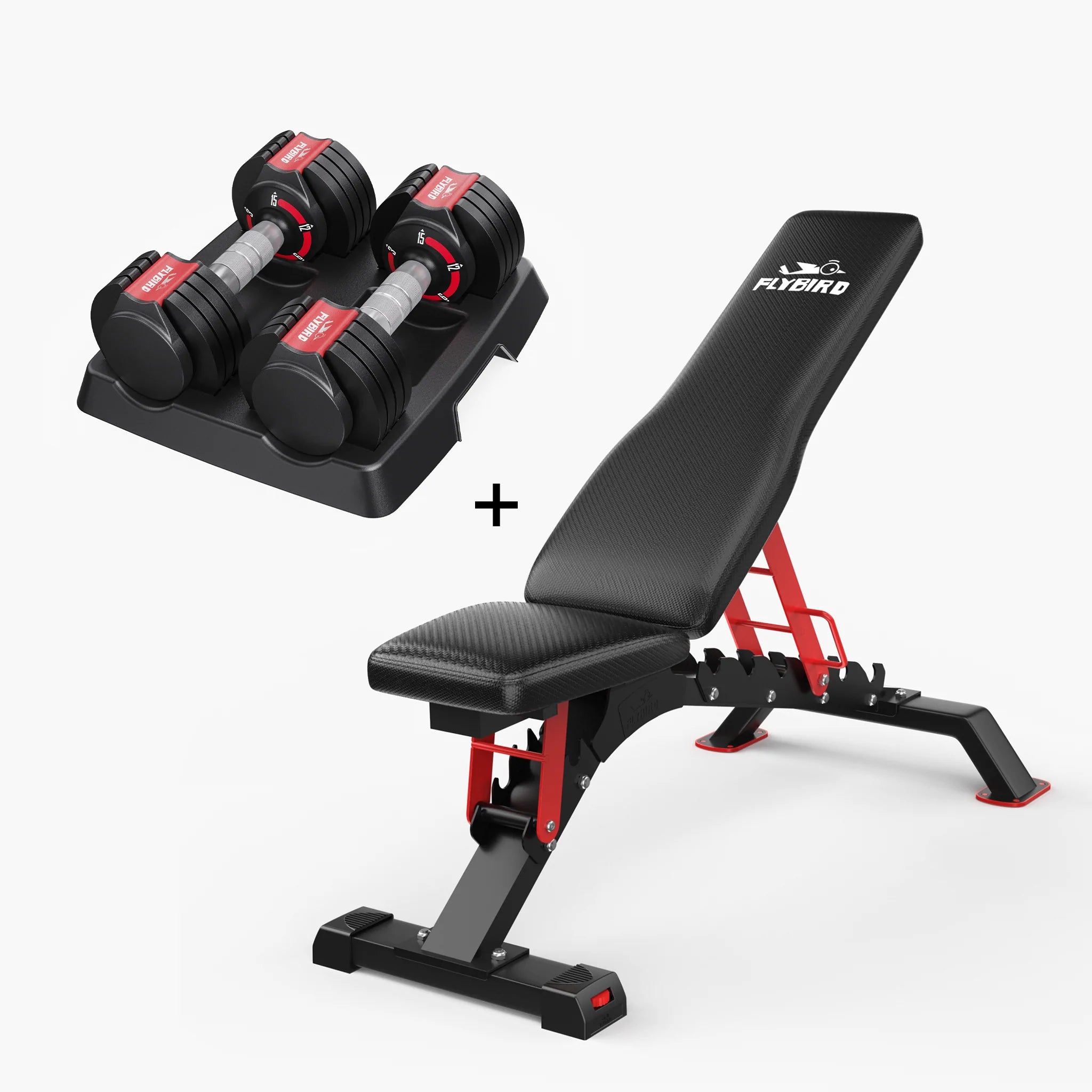 Set of Flybird Adjustable Dumbbells 15lbs, 15lbs Dumbbells+Pro Weight Bench